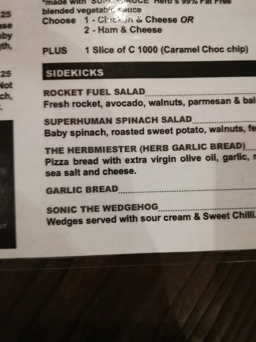 Menu, Hero's Pizza (TOPITZA)