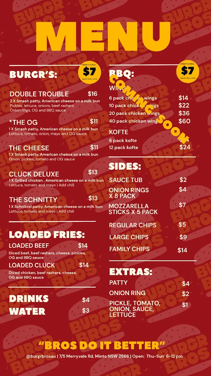 Menu, Burgr Bros