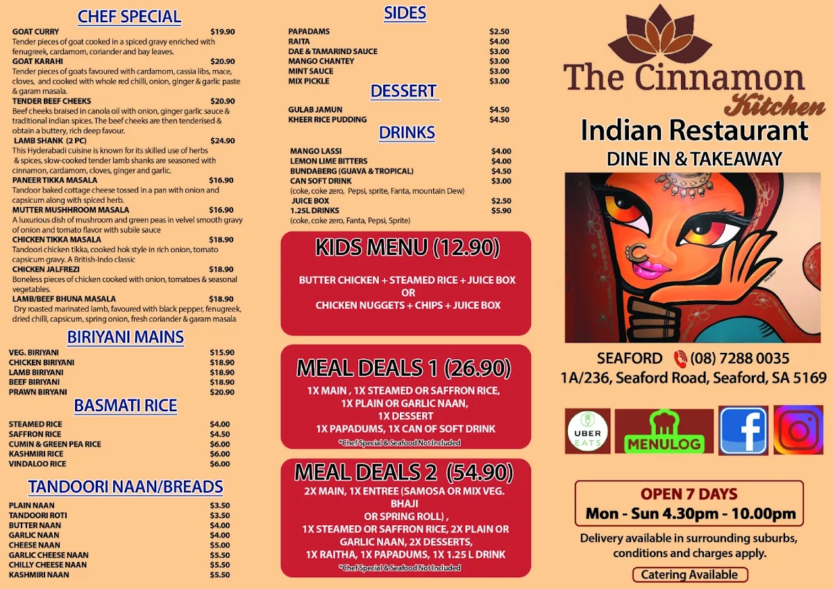 Menu, The Cinnamon Kitchen Seaford