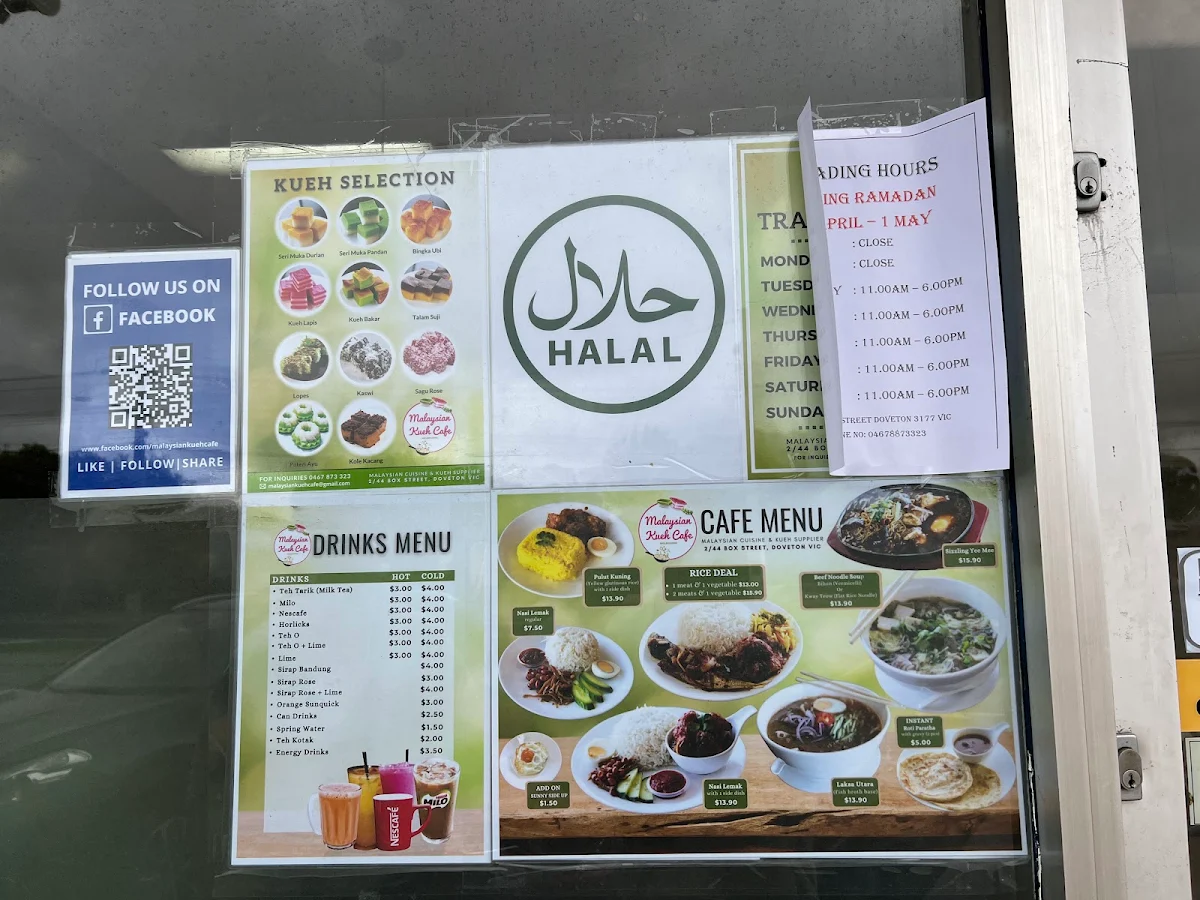 Menu, Malaysian Kueh Cafe