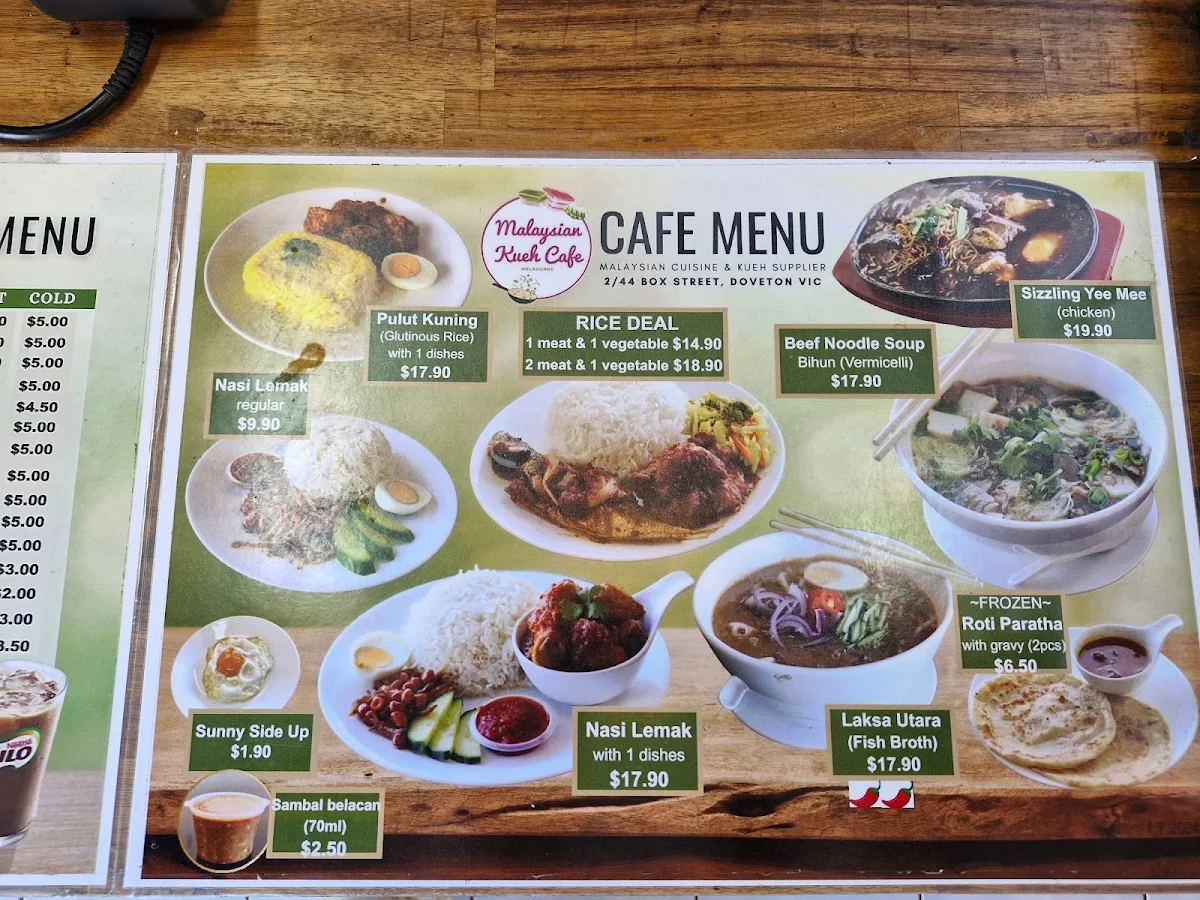 Menu, Malaysian Kueh Cafe