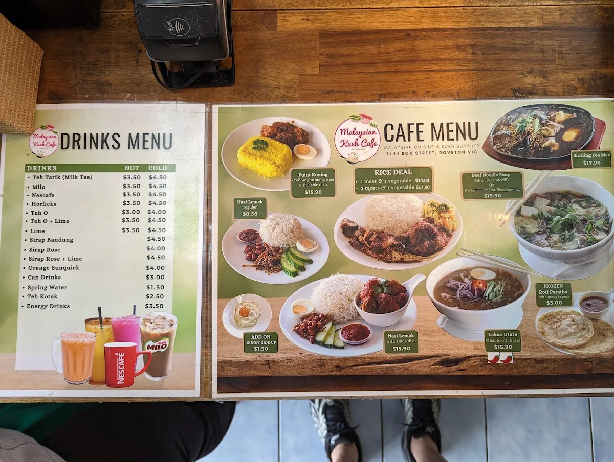 Menu, Malaysian Kueh Cafe
