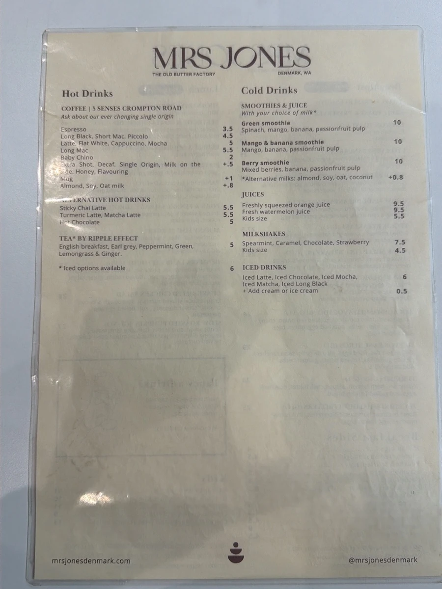 Menu, Mrs Jones