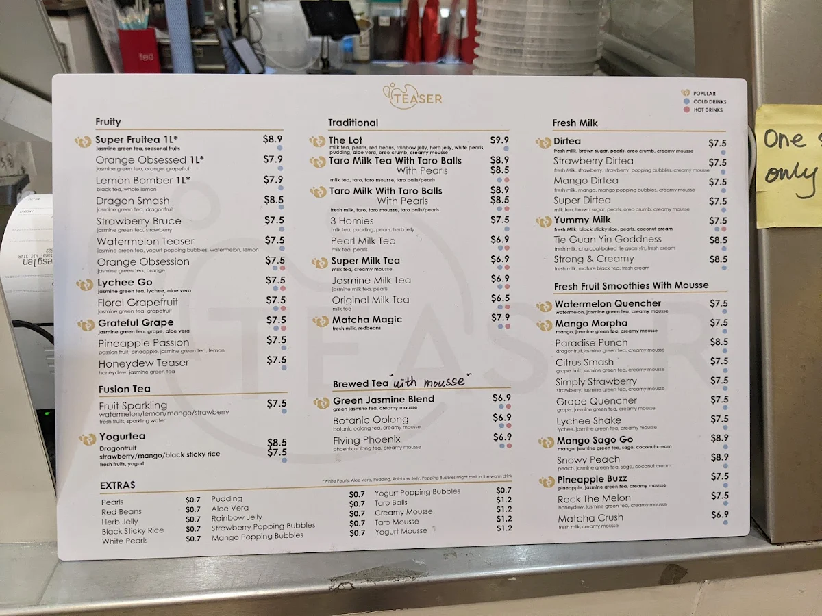 Menu, Teaser Holmesglen Chadstone