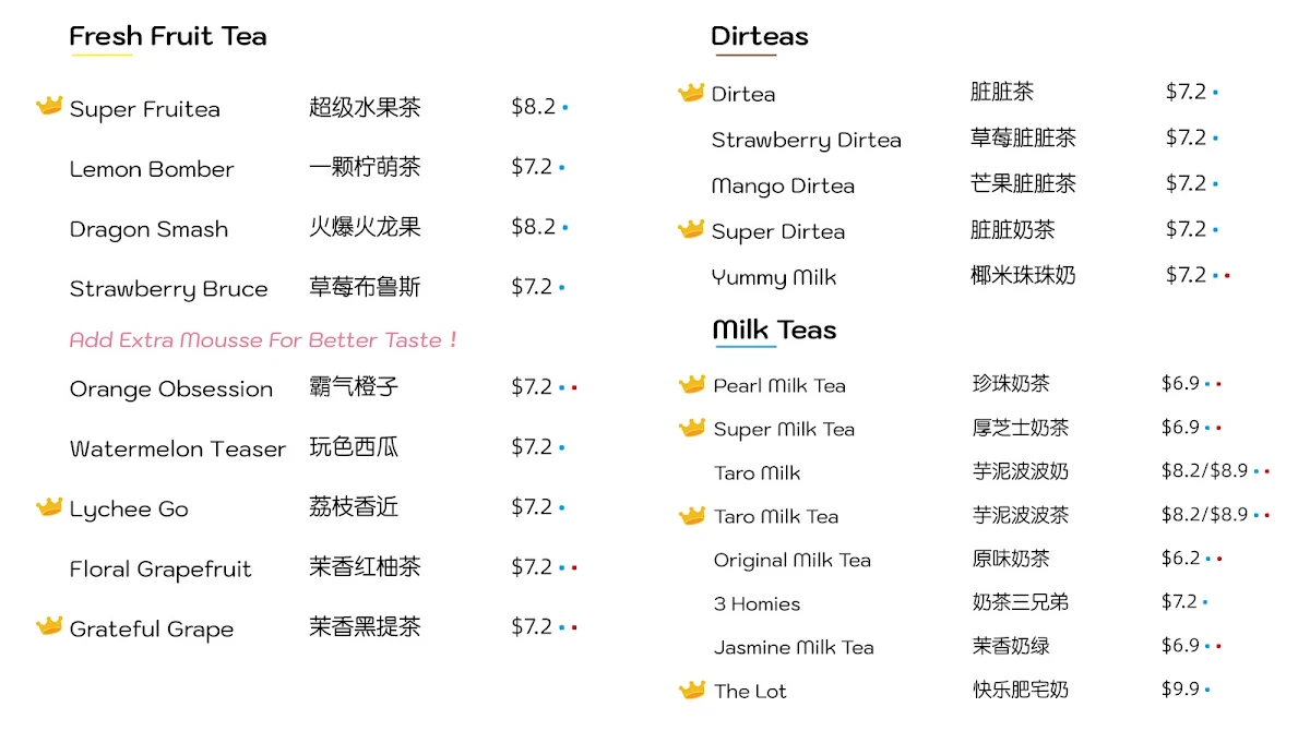 Menu, Teaser Holmesglen Chadstone