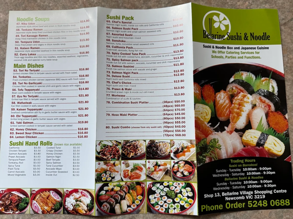 Menu, Bellarine Sushi & Noodles
