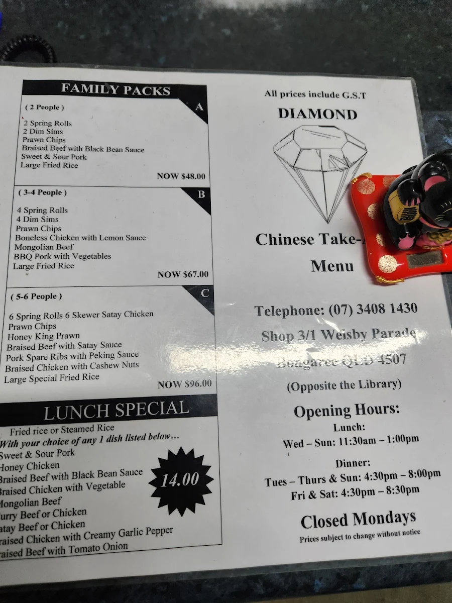 Menu, Diamond Chinese