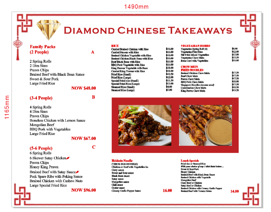Menu, Diamond Chinese