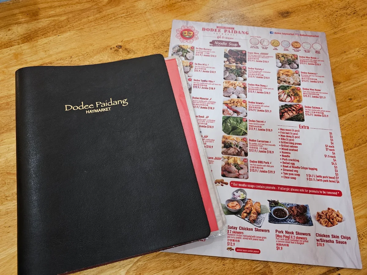 Menu, Dodee Paidang Haymarket
