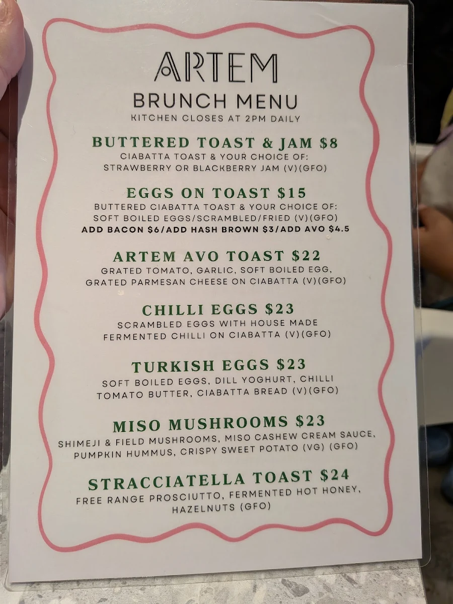 Menu, Artem Coffee