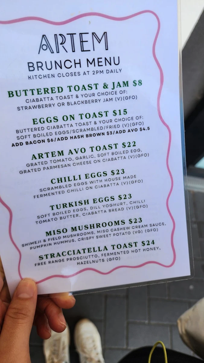 Menu, Artem Coffee