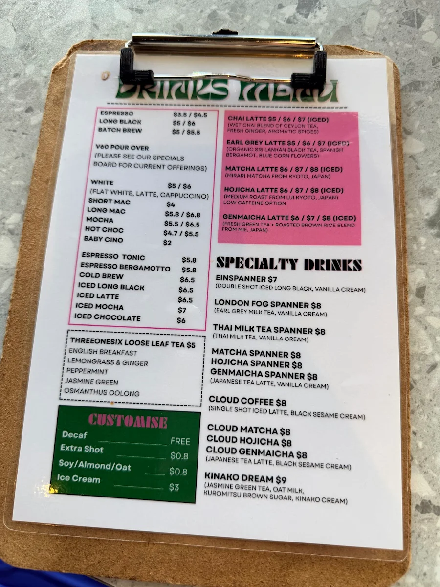Menu, Artem Coffee