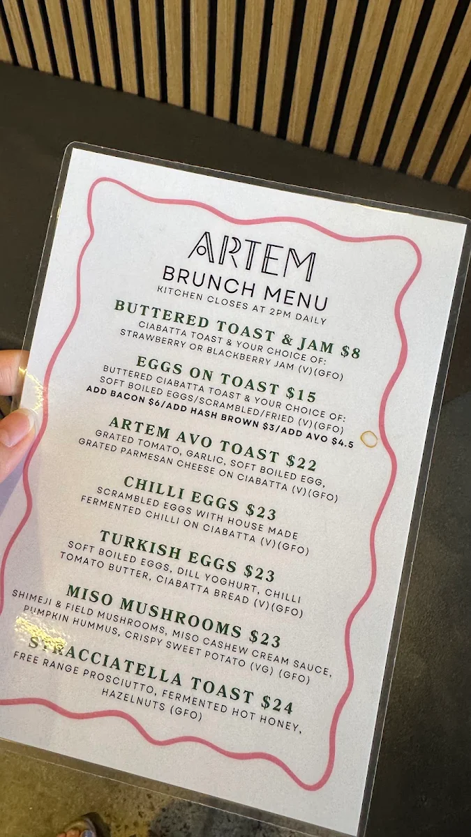 Menu, Artem Coffee