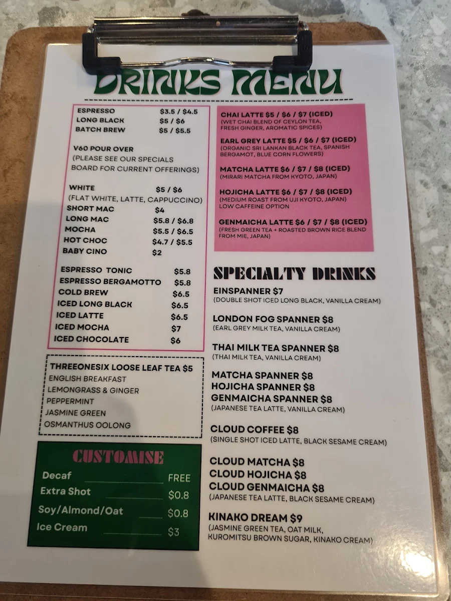 Menu, Artem Coffee