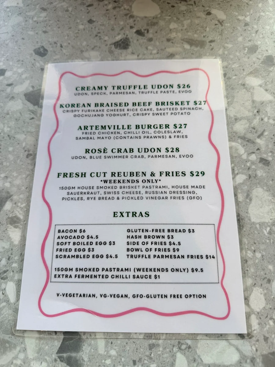 Menu, Artem Coffee