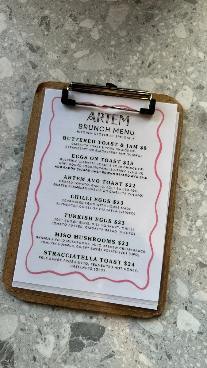 Menu, Artem Coffee