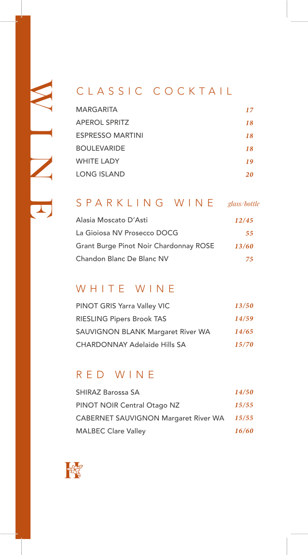 Menu, HIDDEN GROUNDS BRASSERIE