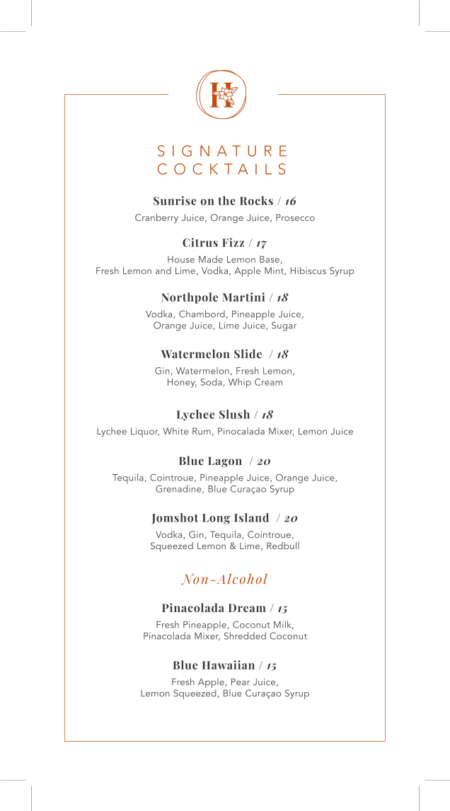 Menu, HIDDEN GROUNDS BRASSERIE