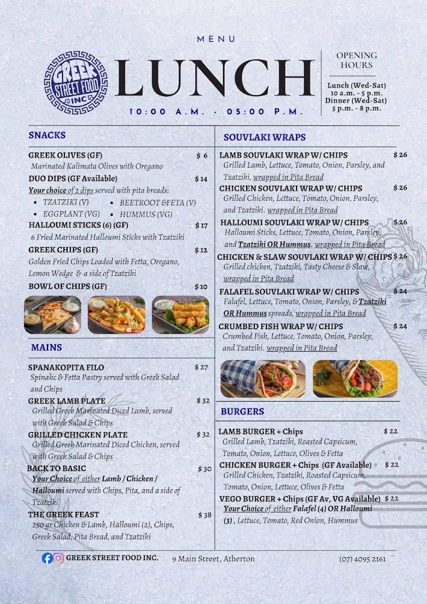 Menu, Greek Street Food Inc