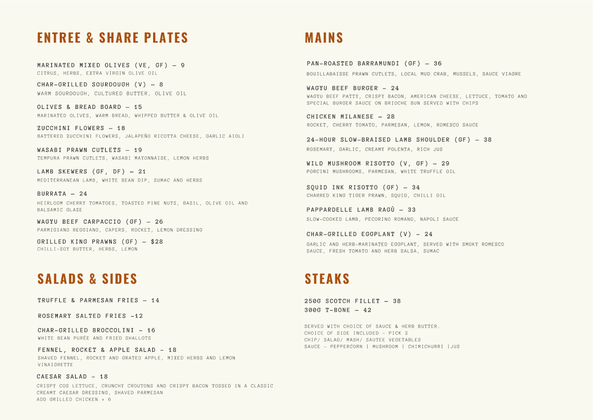 Menu, Barrel Below