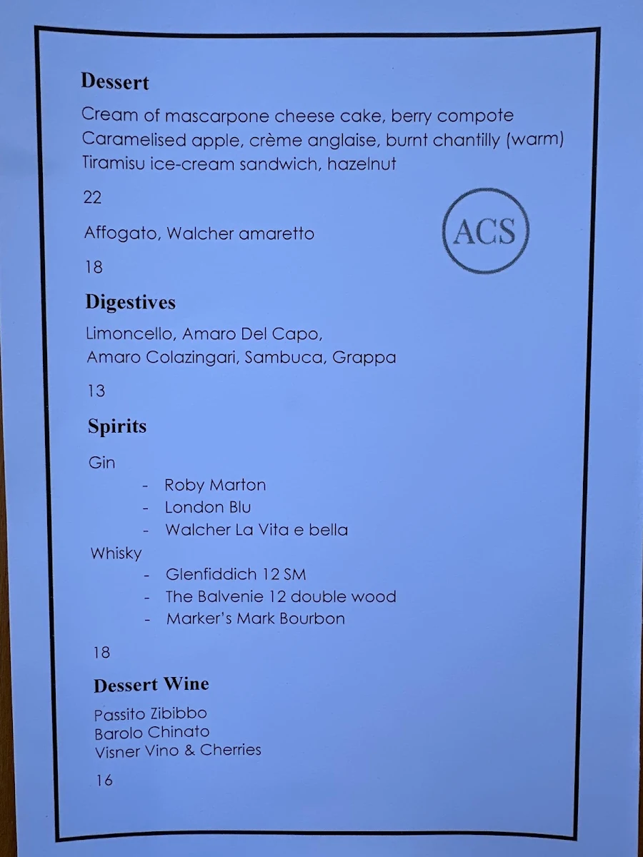 Menu, A Chef Secrets