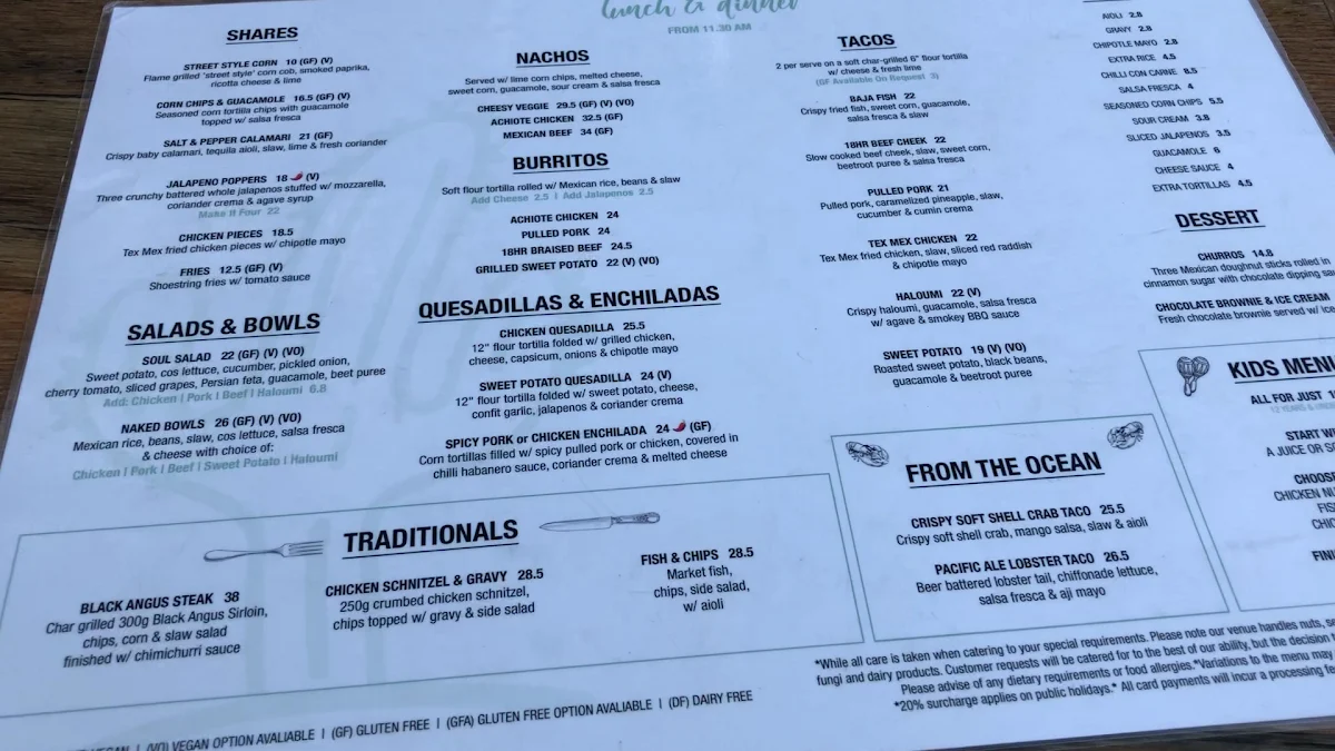 Menu, Alma Surfers Paradise