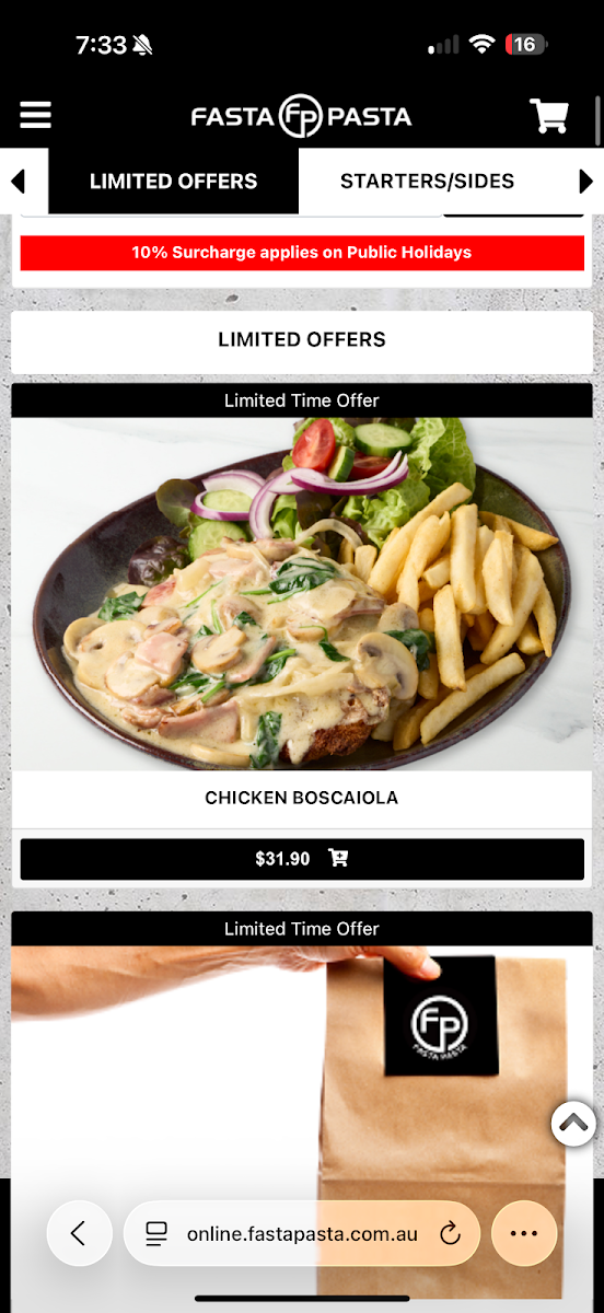 Menu, Fasta Pasta