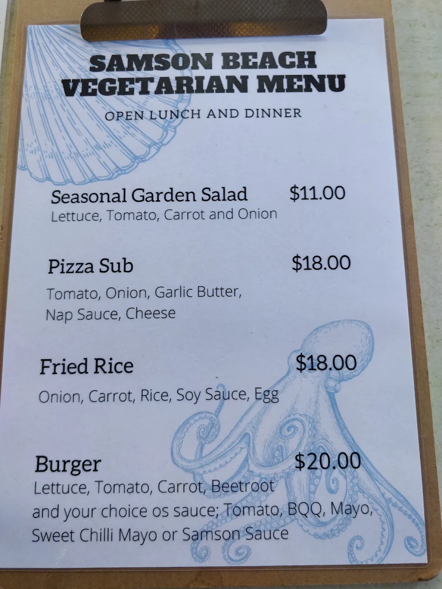 Menu, Samson Beach Tavern