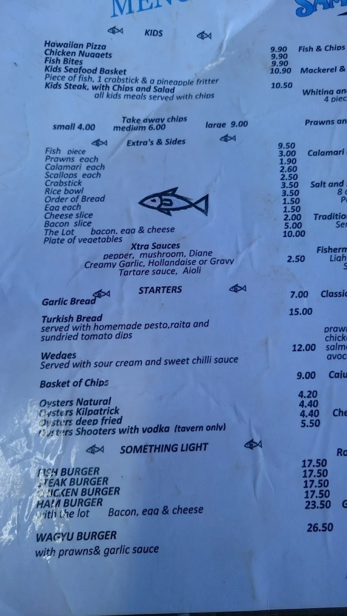 Menu, Samson Beach Tavern