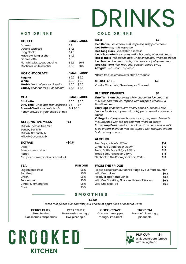 Menu, Crooked Kitchen