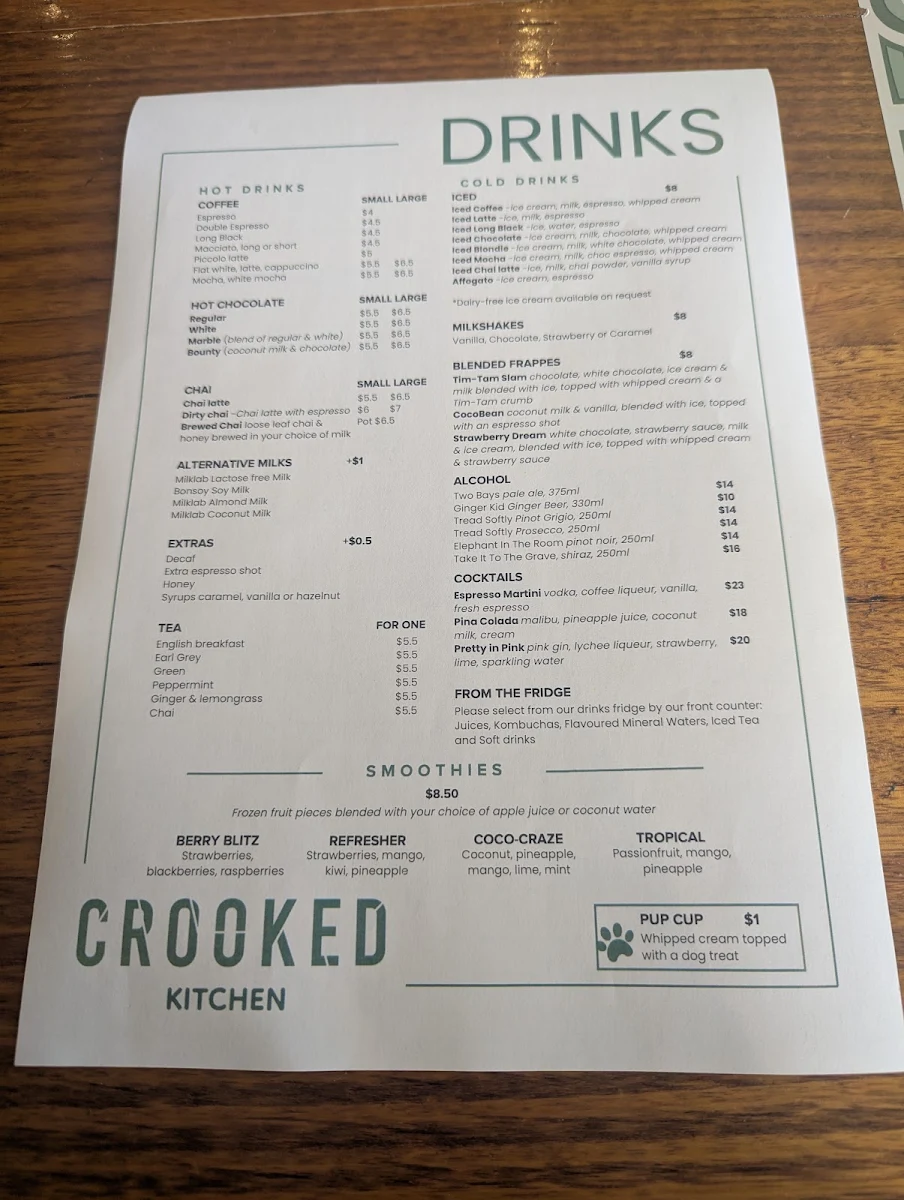 Menu, Crooked Kitchen