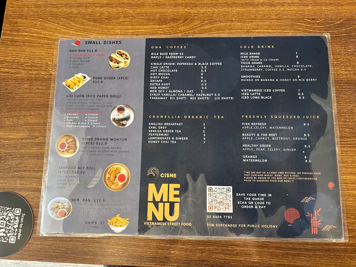 Menu, Cisne