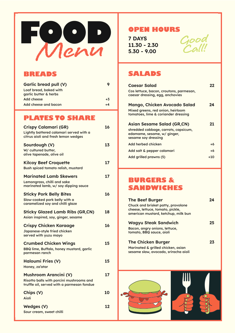 Menu, The Condo Hotel
