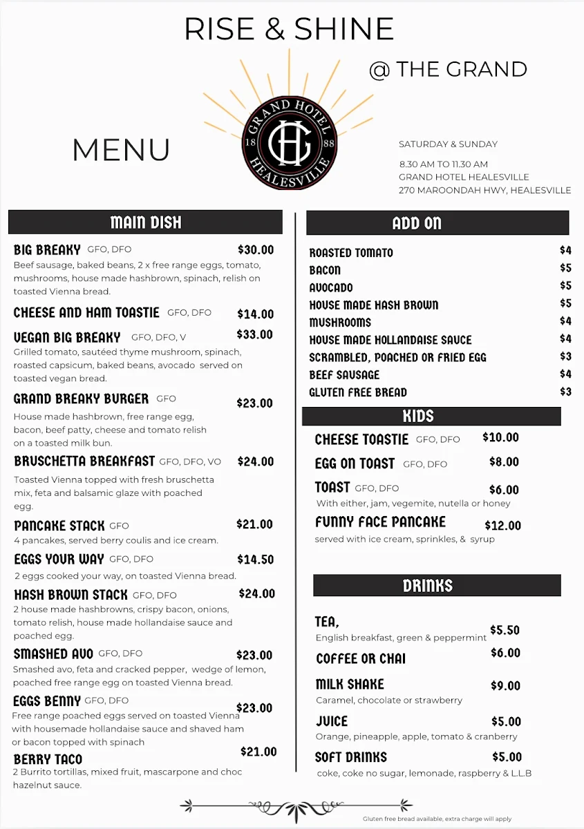 Menu, Grand Hotel Healesville - The Local