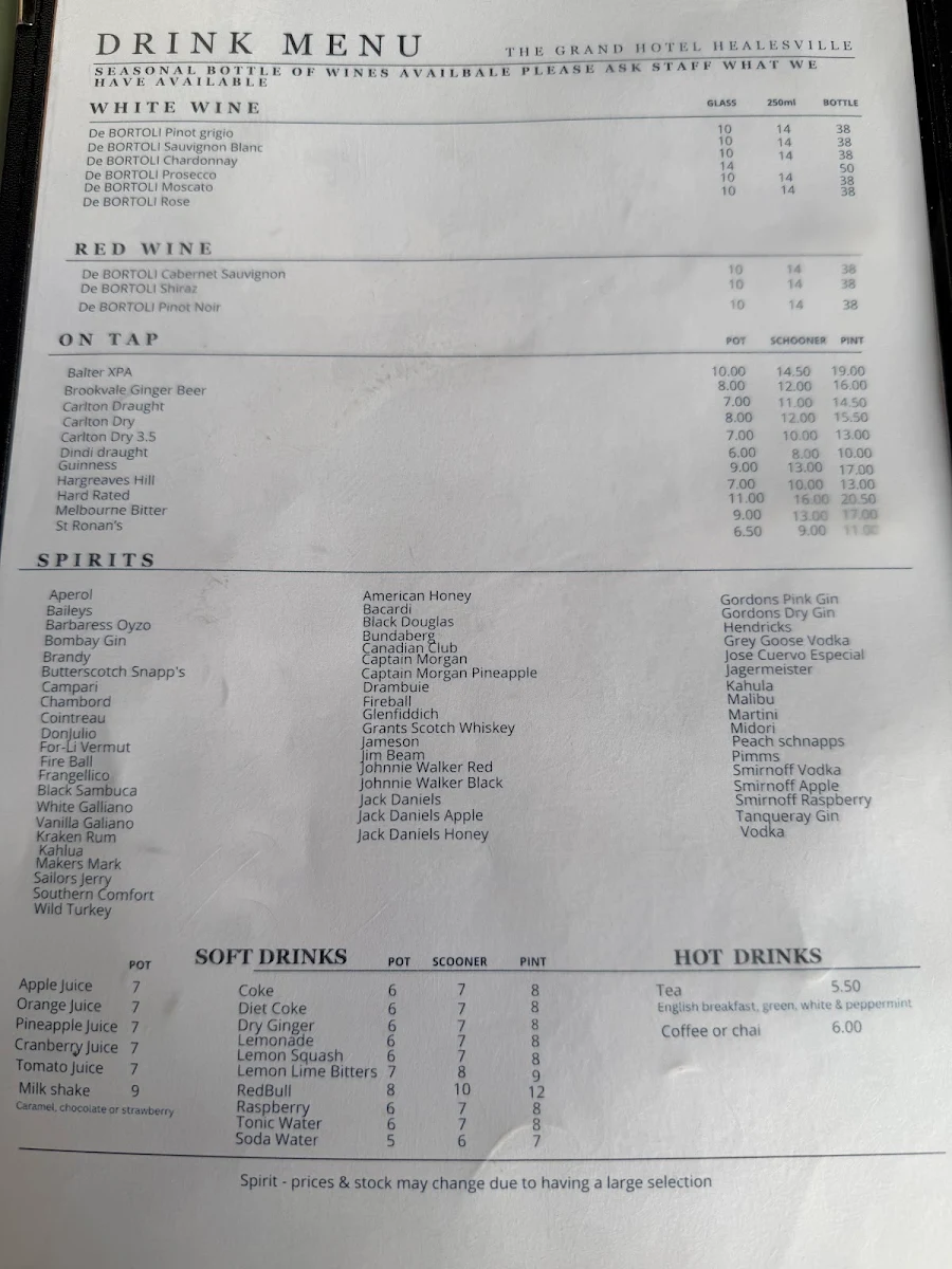 Menu, Grand Hotel Healesville - The Local