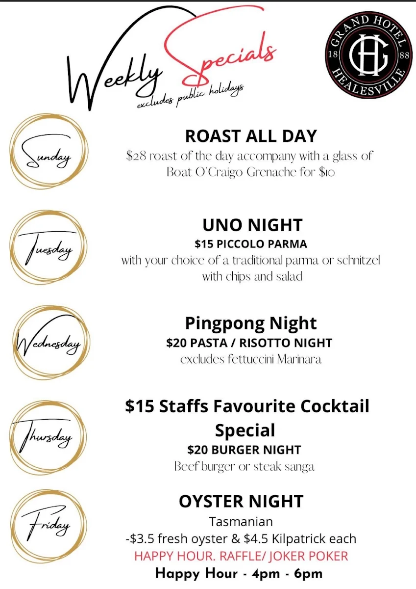 Menu, Grand Hotel Healesville - The Local
