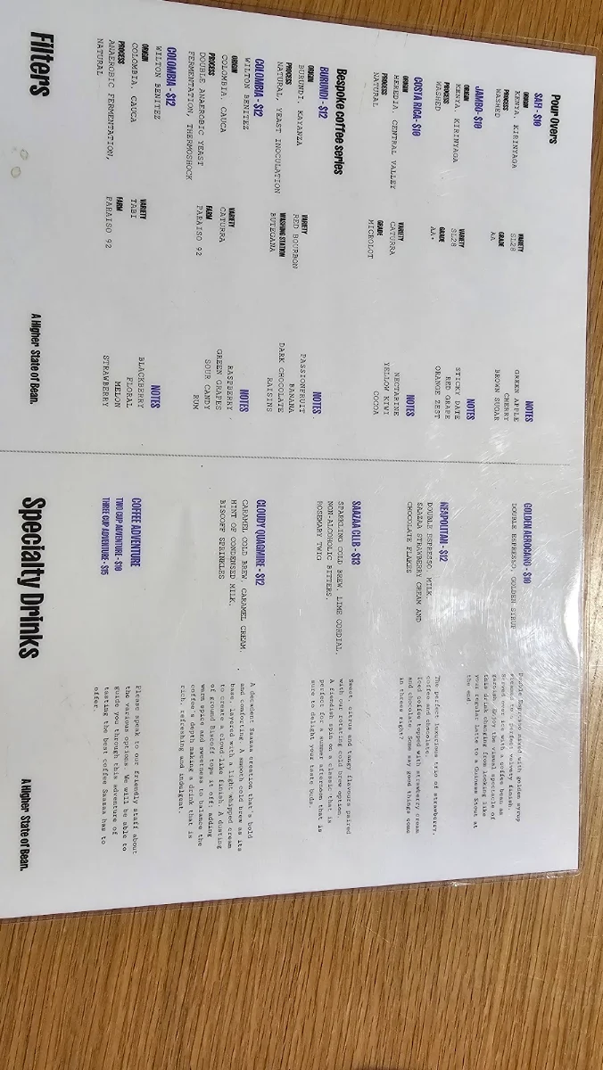 Menu, SAAZAA Coffee