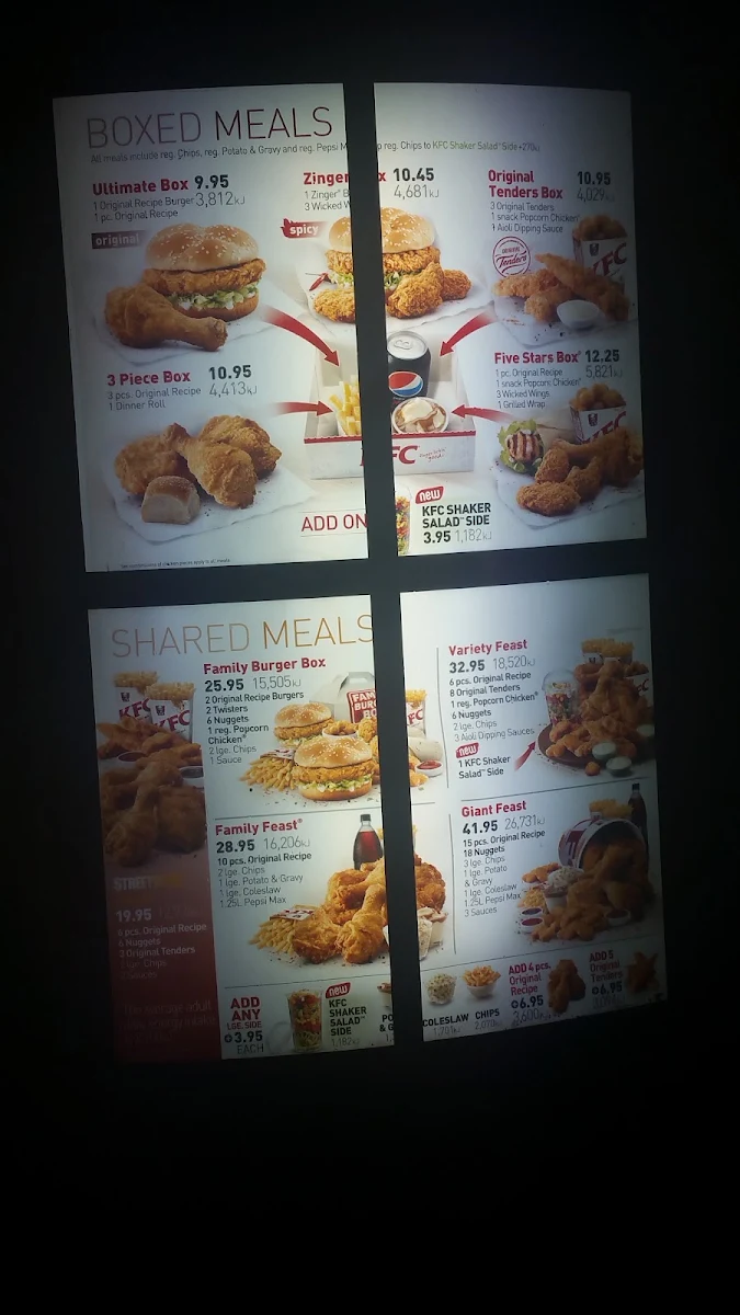 Menu, KFC Ermington