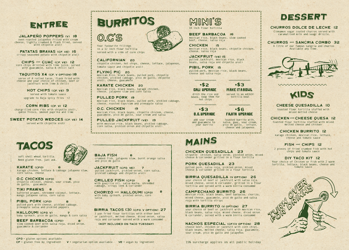 Menu, Beach Burrito Co. Glenelg