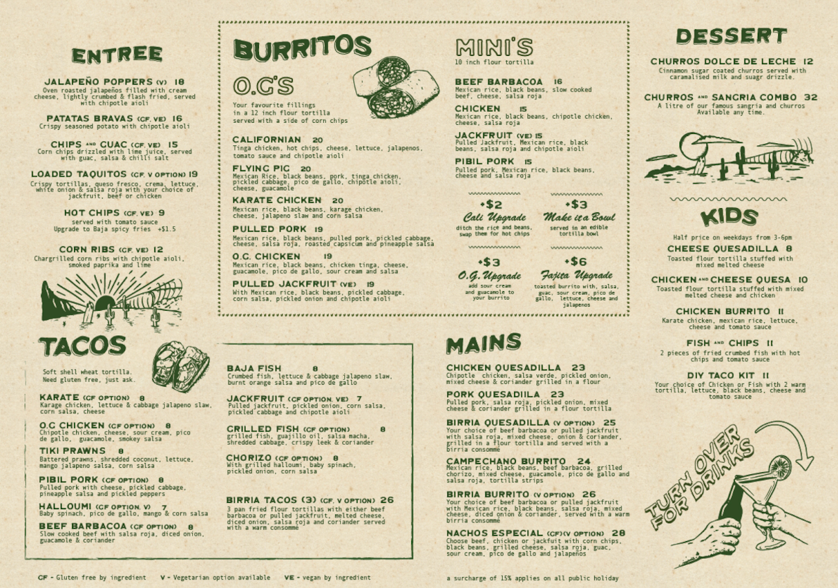 Menu, Beach Burrito Co. Glenelg