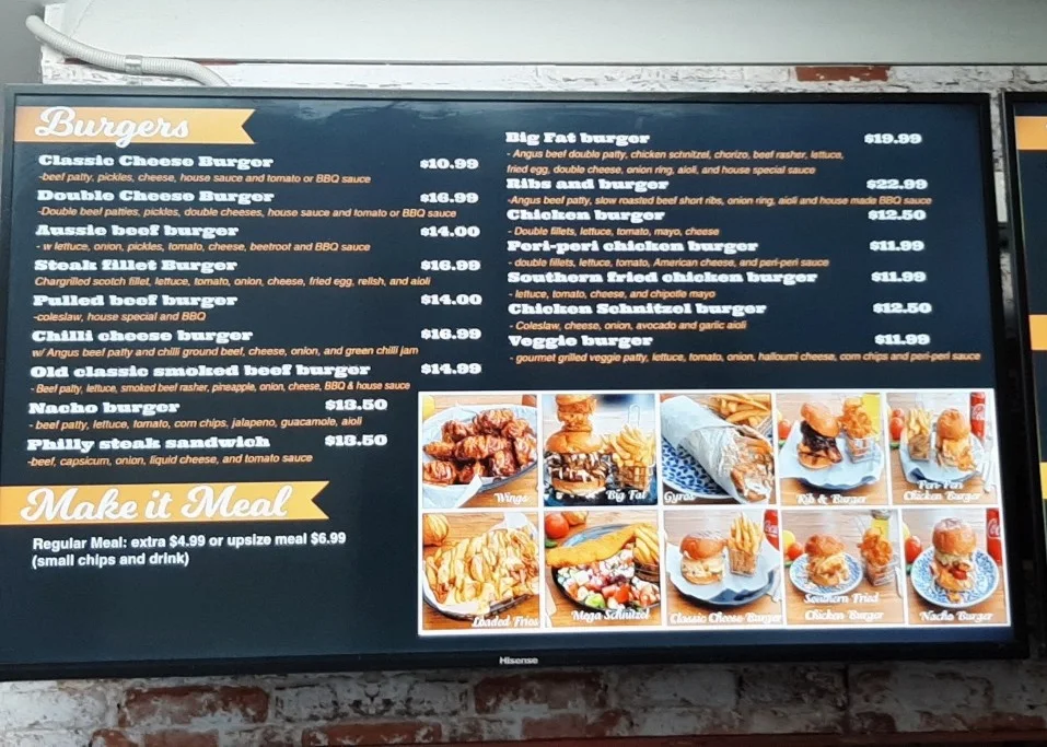 Menu, Fat Burgers & Grill