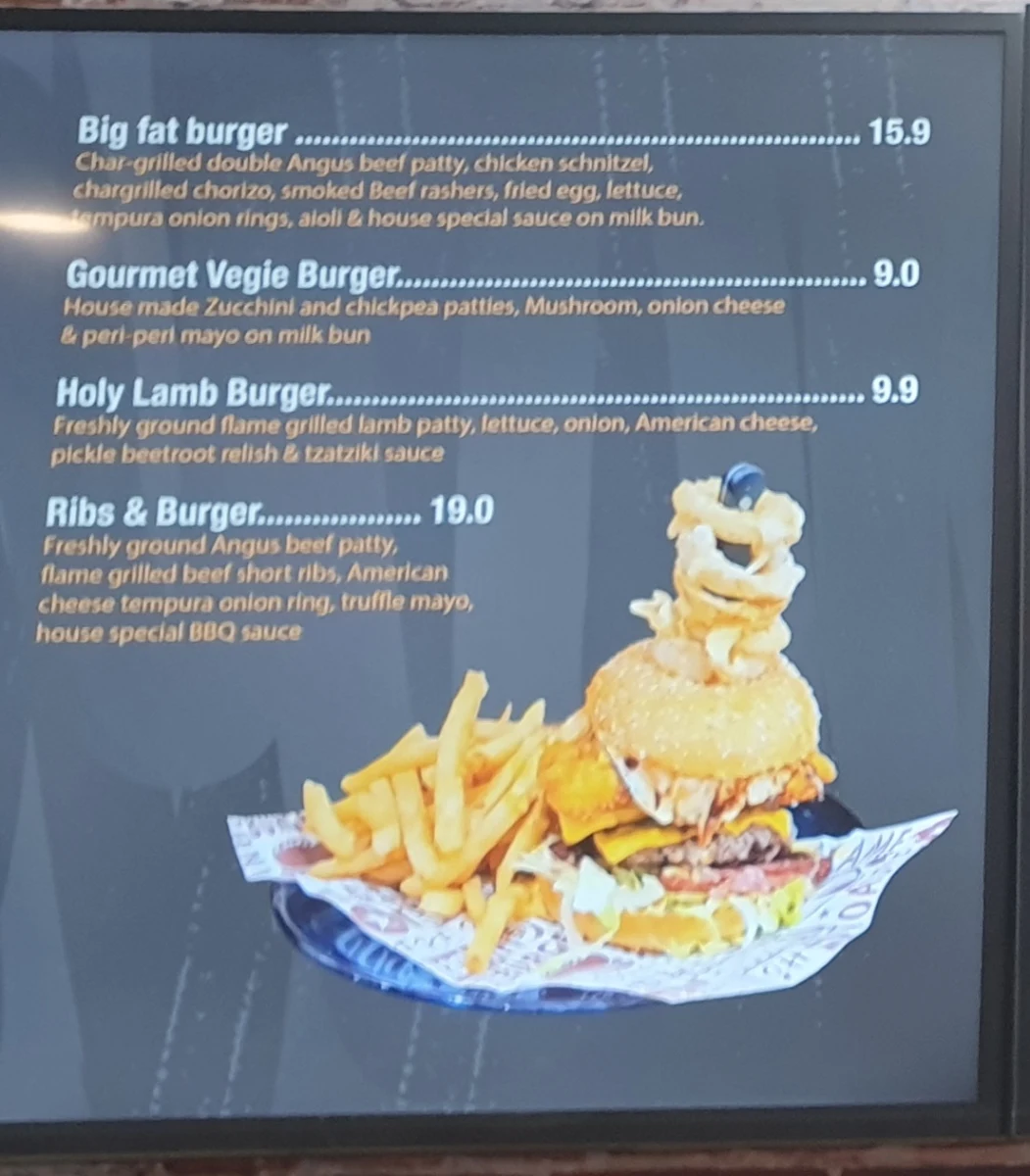 Menu, Fat Burgers & Grill
