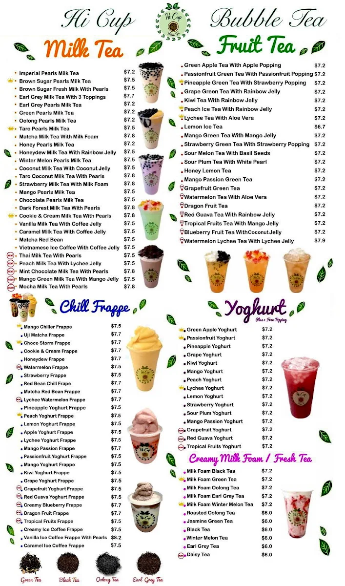 Menu, Hi Cup Bubble Tea Townsville