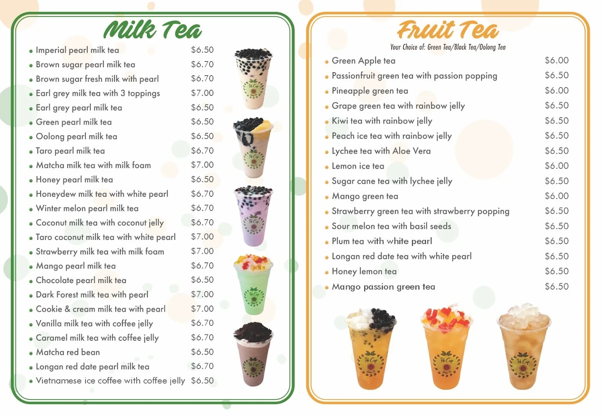 Menu, Hi Cup Bubble Tea Townsville