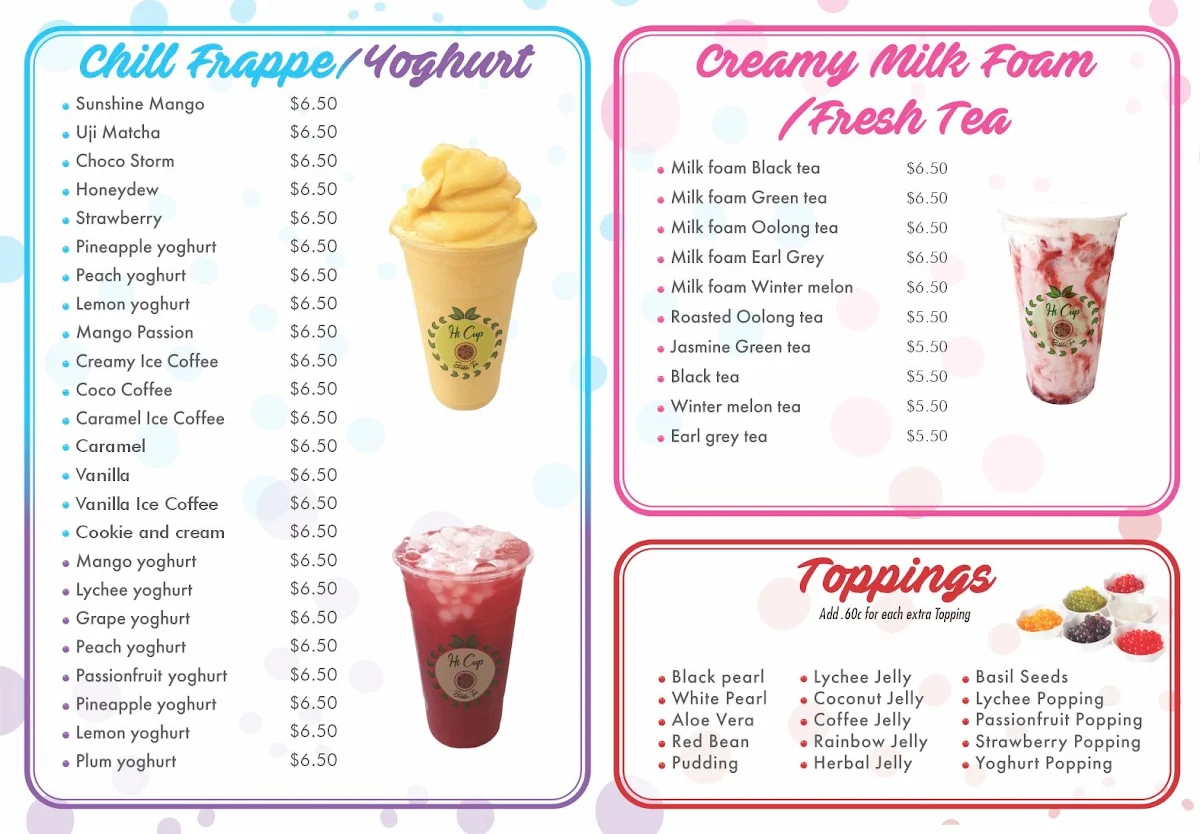 Menu, Hi Cup Bubble Tea Townsville