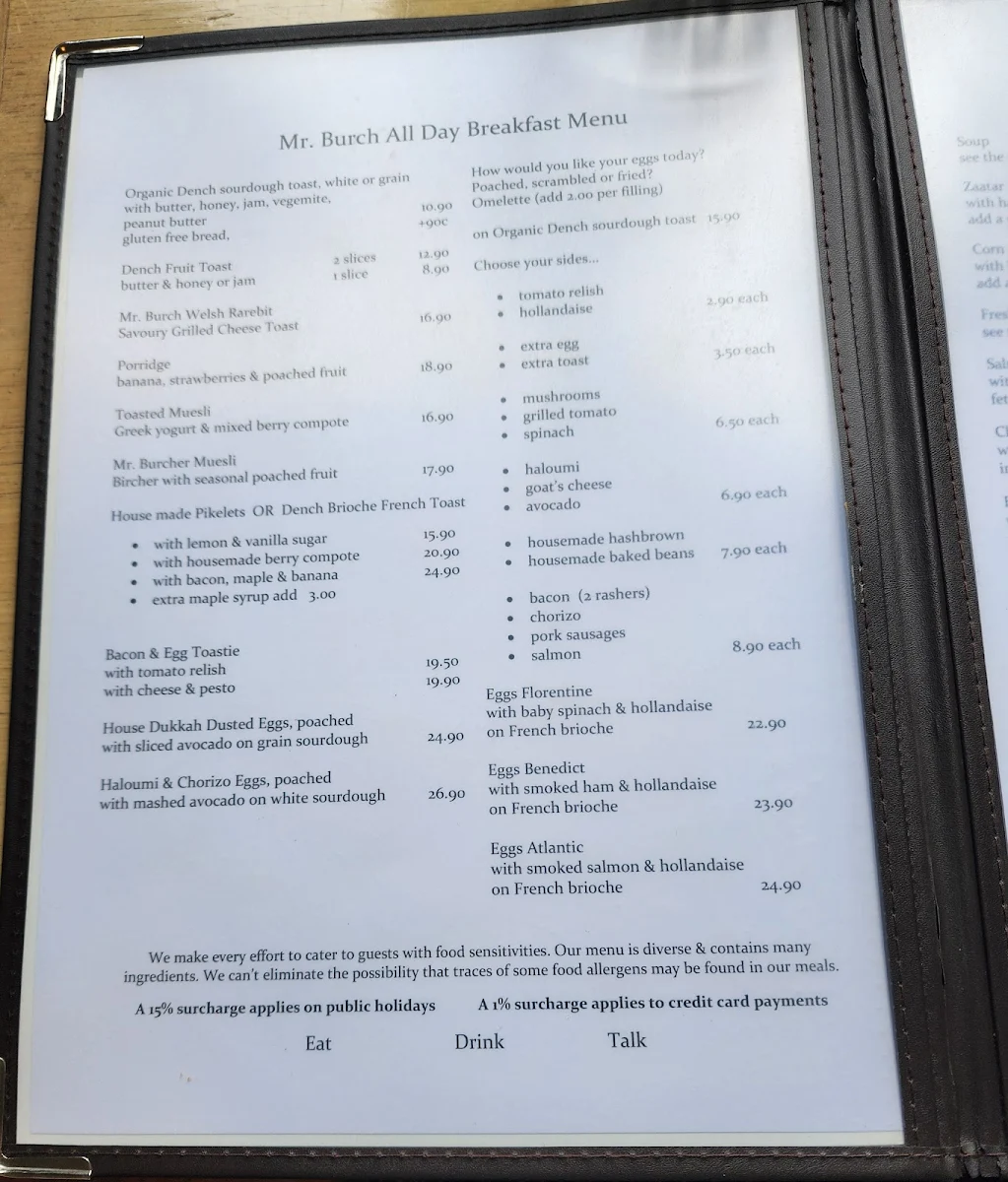 Menu, Mr Burch