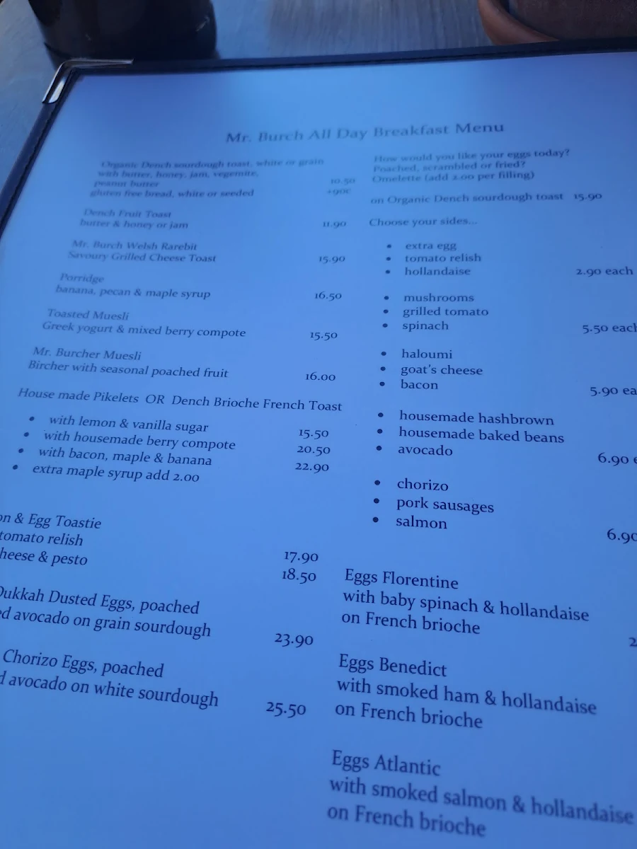 Menu, Mr Burch