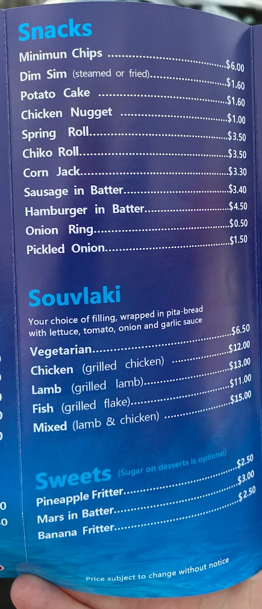Menu, Bundoora Catch Fish and Chips