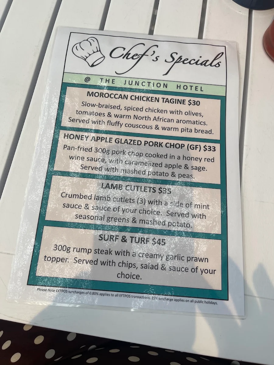 Menu, The Junction Hotel