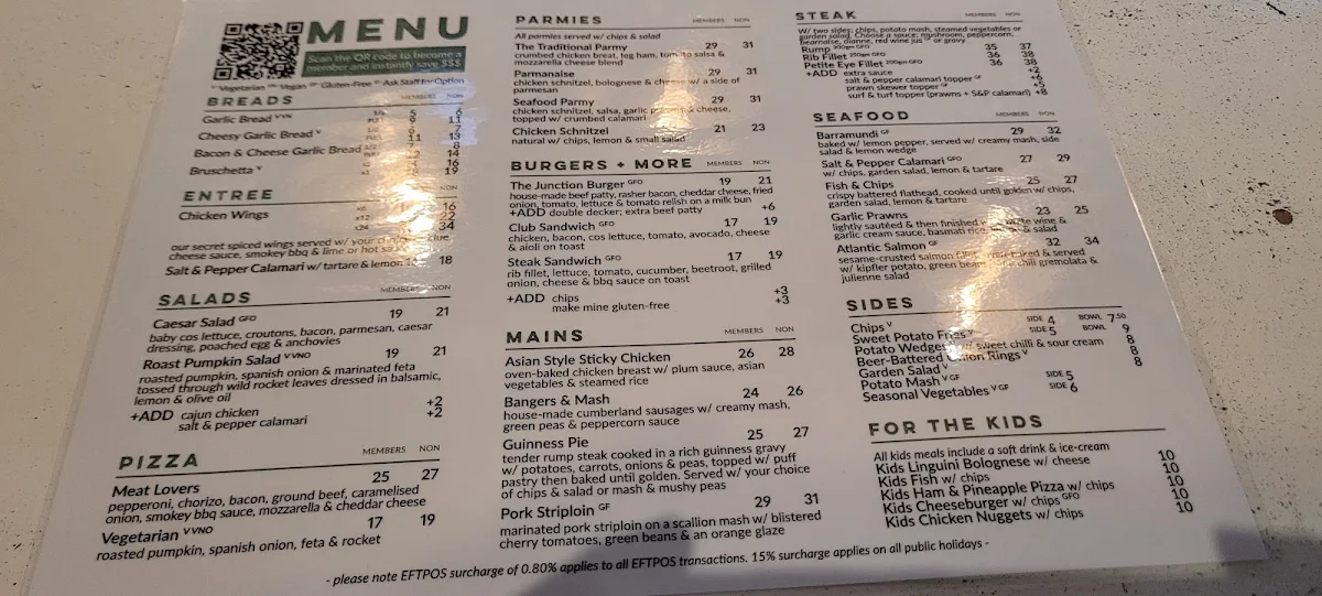 Menu, The Junction Hotel